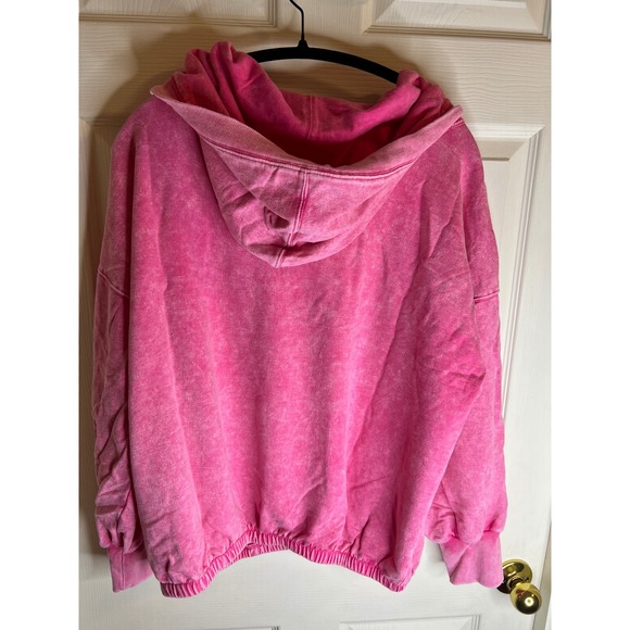 Zenana‎ acid wash fleece half zip hoodie hot pink - Picture 6 of 6